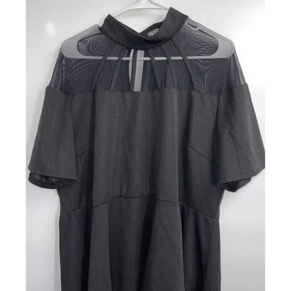 SHEIN Curve Black Mock Neck Mesh‎ Panel High Low Dress Plus Size 4XL